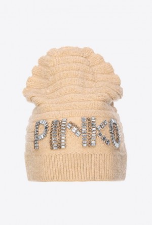 Pinko Beanie With Shiny Logo Béžový | SN-PKO34372