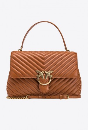 Pinko Big Lady Love Bag Puff Chevron Hnědé | SN-PKO32570