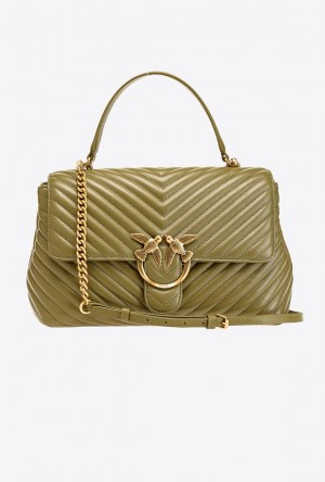 Pinko Big Lady Love Bag Puff Chevron Zelene Zlaté | SN-PKO32564