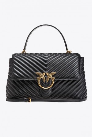 Pinko Big Lady Love Bag Puff Chevron Černé Zlaté | SN-PKO32579