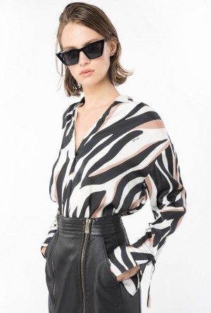 Pinko Blouse With Psychedelic Zebra Print Bílé Černé Béžový | SN-PKO33200