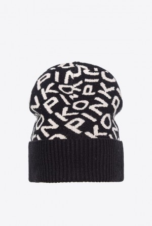 Pinko Branded Knit Beanie Černé Bílé | SN-PKO34359