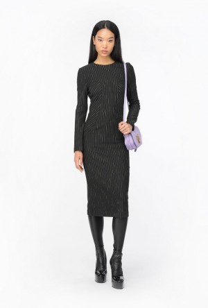 Pinko Calf-length Pinstriped Šaty Černé Béžový | SN-PKO33120