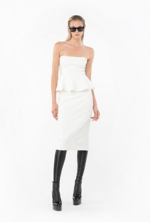 Pinko Calf-length Stretch Crepe Skirt Bílé | SN-PKO33940