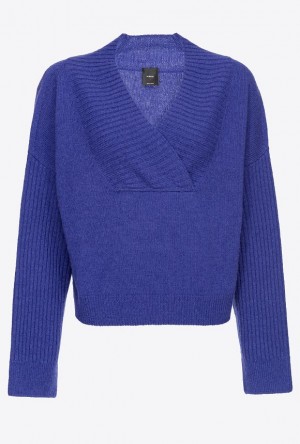 Pinko Cashmere-blend V-neck Pullover Tmavě Blankyt | SN-PKO33414