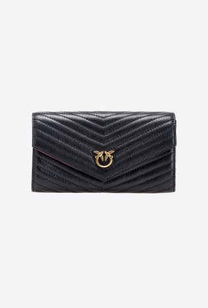 Pinko Chevron Nappa Læder Wallet Černé Zlaté | SN-PKO34260