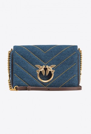 Pinko Classic Love Bag Click Denim With Studs Blankyt Zlaté | SN-PKO32544