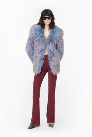 Pinko Coloured Fox Fur-effect Pea Coat Světle Blankyt Oranžové | SN-PKO33672