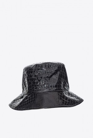 Pinko Croc Print Lakovaná Læder Bucket Hat Černé | SN-PKO34366