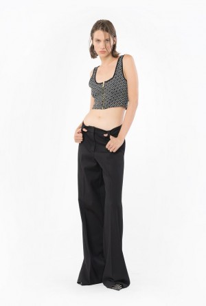 Pinko Crop Top With Logo Detail Černé Bílé | SN-PKO33294