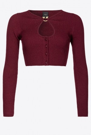 Pinko Cropped Cardigan With Piercing Přezkou Vínové | SN-PKO33404