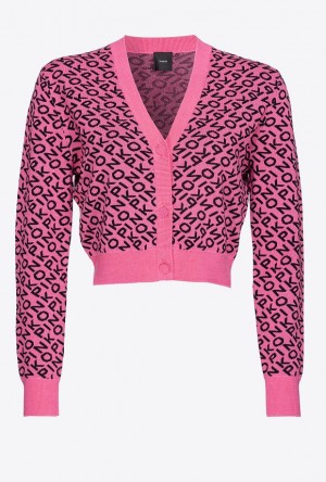 Pinko Cropped Jacquard Logo Cardigan Růžové Černé | SN-PKO33565