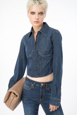 Pinko Cropped Light Denim Bustier Shirt Tmavě Blankyt Světle Modré | SN-PKO33155