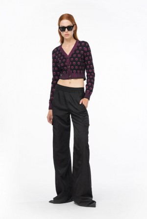 Pinko Cropped Logo Jacquard Cardigan Černé Fuchsie | SN-PKO33832