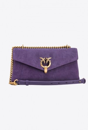 Pinko Cupido Bag Baguette In Semišové Fialové Zlaté | SN-PKO32449