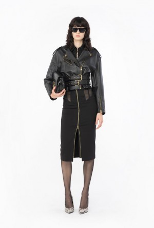 Pinko Cyklistické Jacket With Double Belt Černé | SN-PKO33604