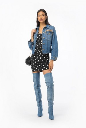 Pinko Denim Jacket With Rhinestone Logo Světle Blankyt Světle Modré | SN-PKO33598