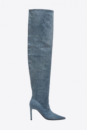 Pinko Denim Thigh-high Boots Tmavě Blankyt Světle Modré | SN-PKO34144