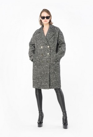 Pinko Double-breasted Tweed Coat Černé Bílé | SN-PKO33650