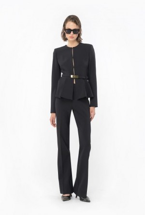 Pinko Elegantní Crepe Blazer With Belt Černé | SN-PKO33962