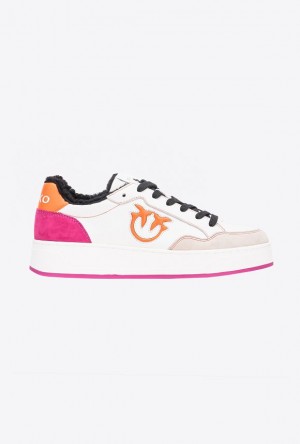 Pinko Faux Fur Basketball Sneakers With Logo Bílé Oranžové | SN-PKO34119