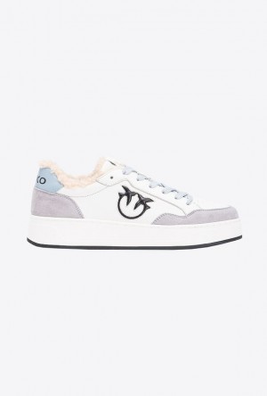 Pinko Faux Fur Basketball Sneakers With Logo Bílé Šedé Béžový | SN-PKO34120