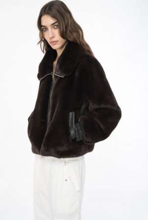 Pinko Faux Fur Bomber Jacket Černé Káva Hnědé | SN-PKO33677