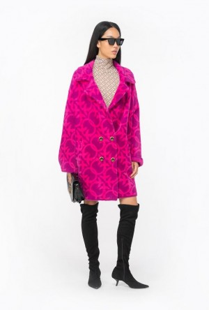 Pinko Faux Fur Love Birds Coat Fialové Fuchsie | SN-PKO33609