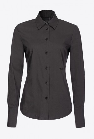 Pinko Fitted-waist Poplin Shirt With Embroidered Logo Černé | SN-PKO33145