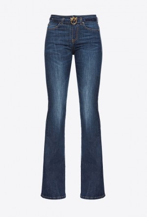 Pinko Flared Power Stretch Denim Jeans Tmavě Blankyt Světle Modré | SN-PKO33992