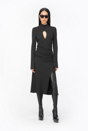 Pinko Flowing Jersey Midi Šaty Černé | SN-PKO33115