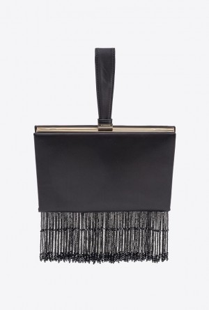 Pinko Fringed Satin Handbag Černé Zlaté | SN-PKO32845