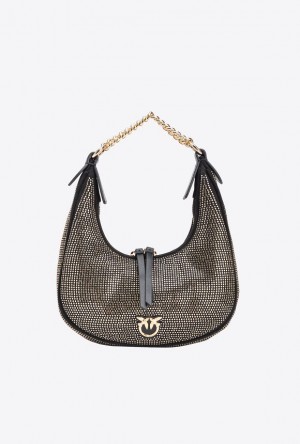 Pinko Fully Rhinestoned Mini Brioche Bag Hobo Černé Zlaté | SN-PKO32597