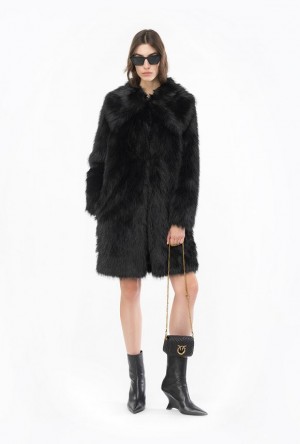 Pinko Fur-effect Pea Coat Černé | SN-PKO33675