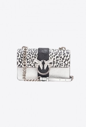 Pinko Galleria Caviar Læder Mini Love Bag One Bílé Černé Stříbrné | SN-PKO32685