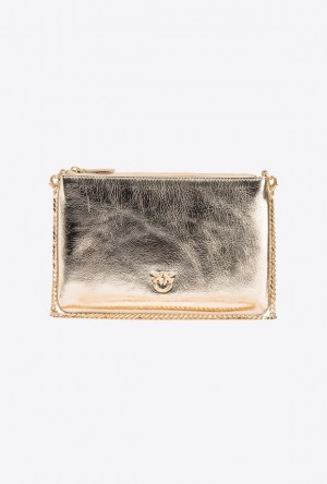 Pinko Galleria Classic Byty Bag In Laminated Læder Zlaté | SN-PKO32693