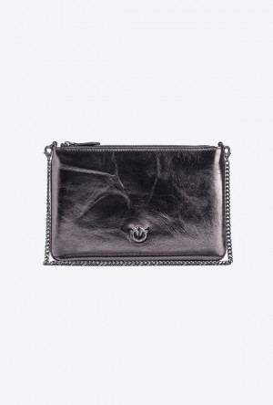 Pinko Galleria Classic Byty Bag In Laminated Læder Šedé | SN-PKO32352