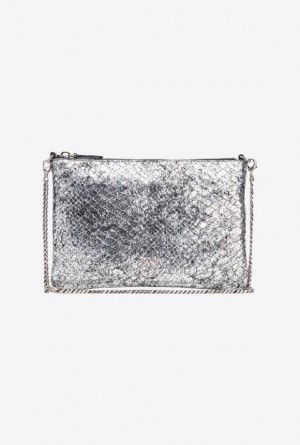 Pinko Galleria Crackle-effect Crocodile Byty Love Bag Tmavě Stříbrné Stříbrné | SN-PKO34299