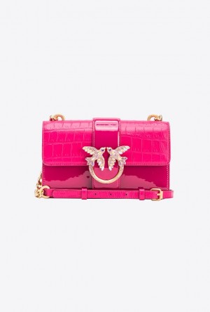 Pinko Galleria Crocodile Lakovaná Læder Mini Love Bag One Růžové Zlaté | SN-PKO32800