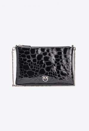 Pinko Galleria Lakovaná Crocodile Byty Love Bag Černé Stříbrné | SN-PKO34302