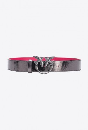 Pinko Galleria Laminated Belt With Love Birds 4cm Šedé | SN-PKO34180