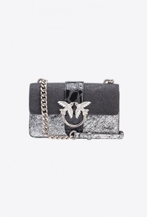 Pinko Galleria Laminated Lizard-print Mini Love Bag One Černé Stříbrné Stříbrné | SN-PKO32338