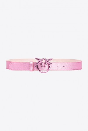 Pinko Galleria Laminated Pink Belt With Love Birds 3cm Růžové | SN-PKO34188