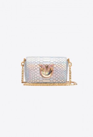 Pinko Galleria Micro Love Bag Click In Holographic Silver Reptile Skin Stříbrné Zlaté | SN-PKO32332