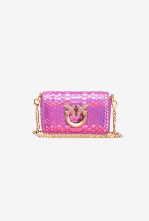 Pinko Galleria Micro Love Bag Click In Holographic Reptile Skin Růžové Zlaté | SN-PKO32664