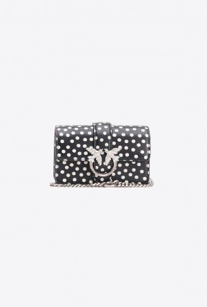 Pinko Galleria Micro Love Bag One In Polka Dot Print Černé Bílé Stříbrné | SN-PKO34323