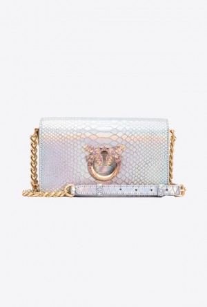 Pinko Galleria Mini Love Bag Click In Holographic Silver Reptile Skin Stříbrné Zlaté | SN-PKO32344