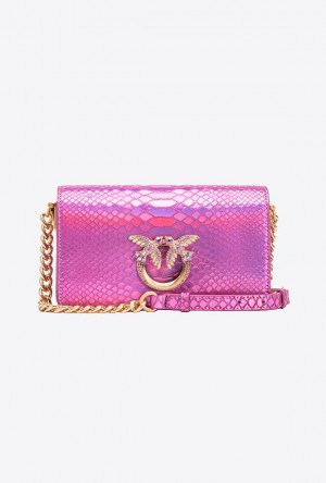 Pinko Galleria Mini Love Bag Click In Holographic Reptile Skin Růžové Zlaté | SN-PKO32703