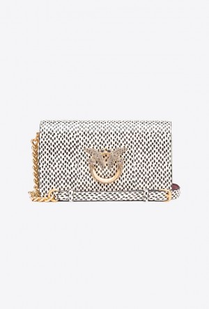 Pinko Galleria Mini Love Bag Click In Polka Dot-printed Reptile Skin Bílé Černé Zlaté | SN-PKO32340