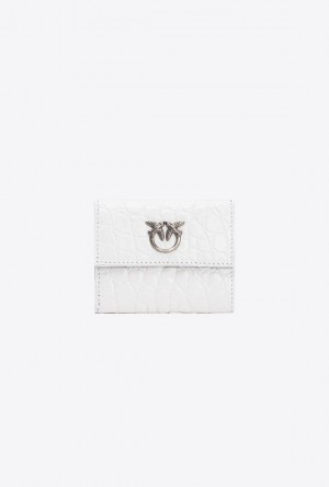 Pinko Galleria Small Wallet In White Crocodile-print Læder Bílé Bílé Stříbrné | SN-PKO34268